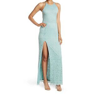 Love by Design Women's Vesta Slinky Halter Maxi Dress Sleeveless Aquifer Size M